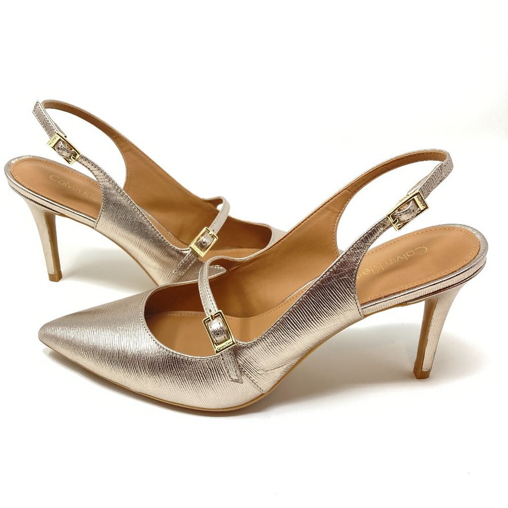 Calvin Klein Gracelyn Slingback Pump, Gold, 7.5